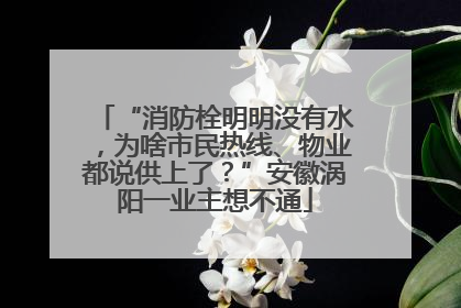 “消防栓明明没有水，为啥市民热线、物业都说供上了？”安徽涡阳一业主想不通